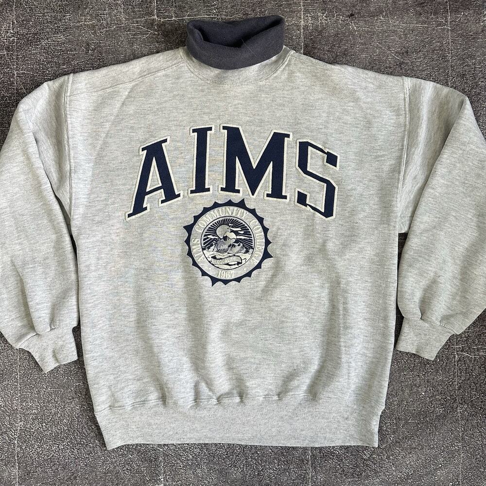 Men's Vintage College House AIMS Community College Heather Gray Sweatshirt Sz L